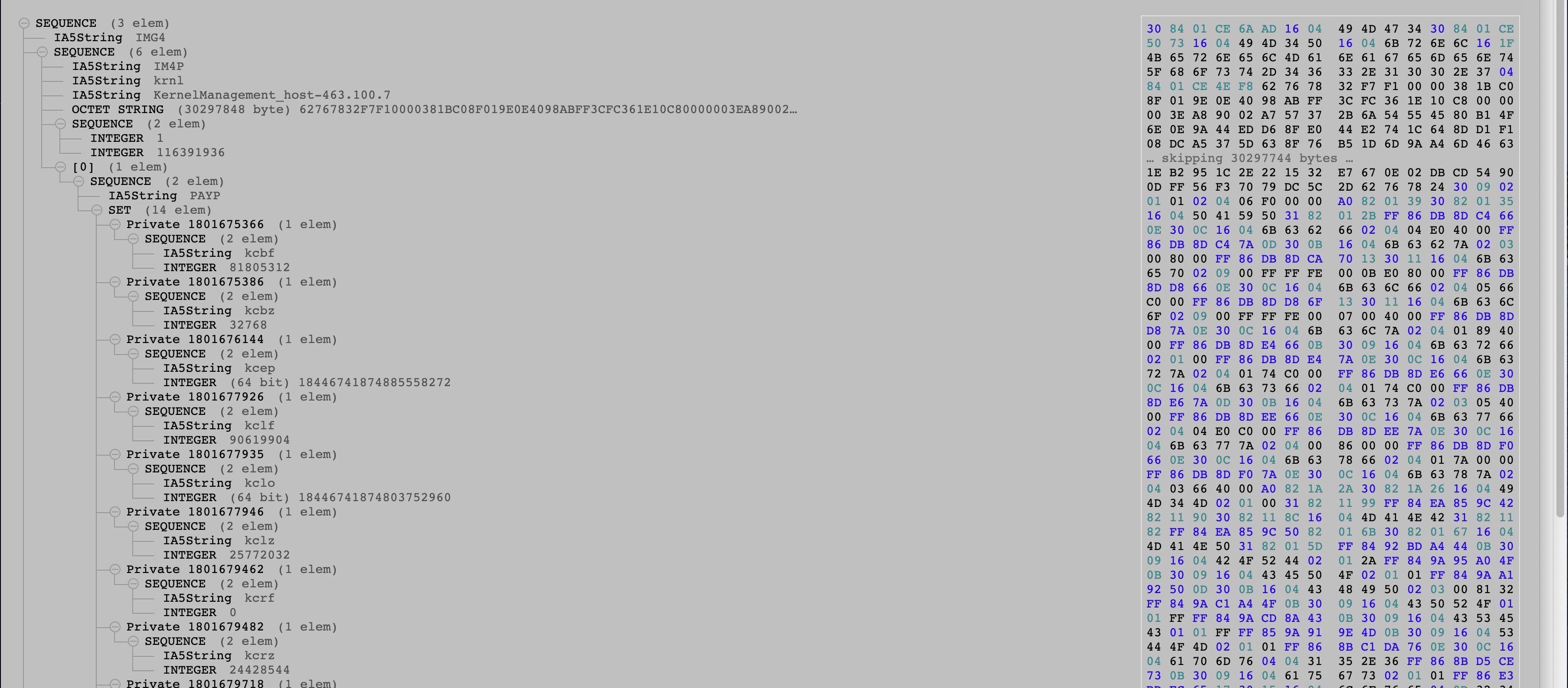 kernel with payload properties